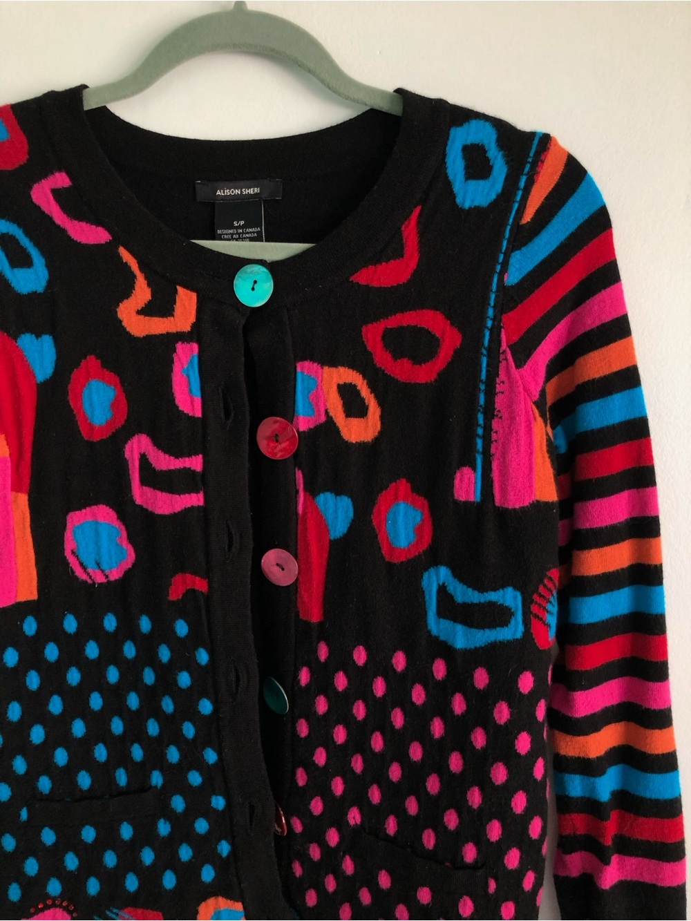 Y2K Abstract Art Teacher Mixed Print Button-Up Cardigan Sweater Size S - Picture 6 of 15